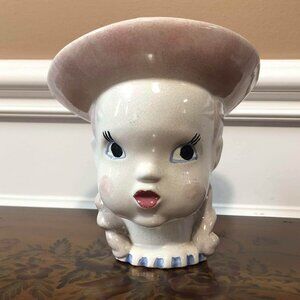 MCM ceramic head vase - little girl with pink hat